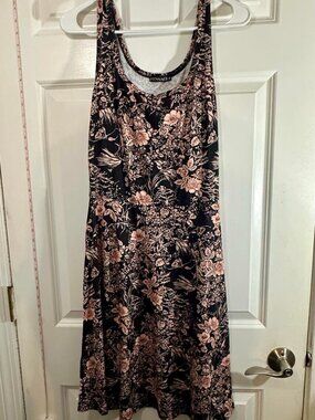 FENSACE Black Pink Floral Tank Dress A-Line Sleeveless Midi Dress Size M